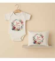 Pia Baby Premium %100 Pamuk İsme Özel Organik Baskılı Çıtçıtlı Bebek Body Ve Yastık Kılıfı 5067-19 (Ekru)
