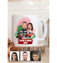 Üç Kişilik Aileye Özel Karikatürlü Beyaz Kupa Bardak