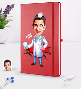 BK Gift Kişiye Özel Erkek Diş Hekimi Karikatürlü Kırmızı Termo Deri Defter 16x24cm Model 3