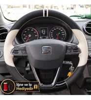 Seat Toledo Dikme Direksiyon Kılıfı Delikli Deri Parlak Siyah Bej Detay Çift Yüzük ve Dikiş 2015-2018