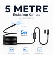 Uninet Iphone ve Android Uyumlu 2 Kameralı 5metre Kablolu Endoskop Yılan Kamera