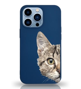 Apple iPhone 13 Pro Max Uyumlu Lansman Kılıf Catface Tasarımlı İçi Kadife Kapak-Lacivert (Şeffaf)