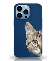 Apple iPhone 13 Pro Max Uyumlu Lansman Kılıf Catface Tasarımlı İçi Kadife Kapak-Lacivert (Şeffaf)