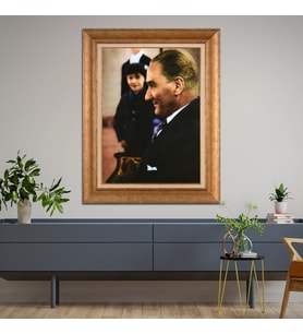 Altın Varaklı Çerçeveli Paspartulu Atatürk Tablo z4997 (Gold)