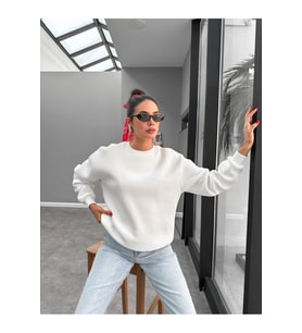 Şardonlu Oversize Basic Sweatshirt (Beyaz / Kahve / Siyah)