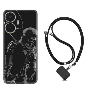 Realme C55 Kılıf Silikon Boyun Askılı İpli Desenli Silikon İskelet Astronot 1613