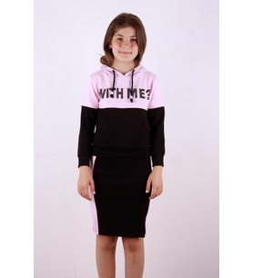 Toontoy Kız Çocuk With Me? Baskılı Etekli Takım (Açık Pembe)