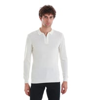 Ekru Regular Fit Jakarlı Polo Yaka Yünlü Triko Kazak
