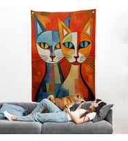 Pablo Picasso Tarzı - Soyut Renkli Kediler Duvar Örtüsü-7369