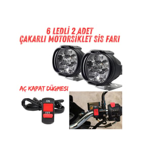 2 Adet 6 Ledli Motosiklet Scooter Uyumlu Led Sis Farı Çakar Ve Sabit Mod Açma Kapatma Tuşlu Lamba