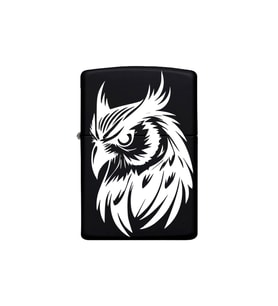 Baykuş Desenli Kişiye Özel İsimli Zippo Model Çakmak Benzinli Siyah Metal  Çakmak