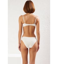 Kadın Bikini Takımı İnce Askılı Bandeau Üst Normal Bel Slip Alt Balensiz Kaplı Dokulu Desenli