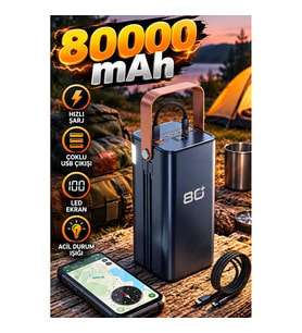 80000 mAh Powerbank – Hızlı Şarj, Çoklu USB Çıkışı, LED Ekran ve Acil Durum Işığı