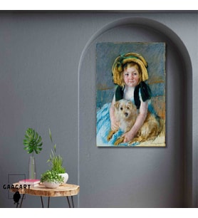 Tekli Dikey Kanvas Tablo Ünlü Eserler Mary Cassatt Sara Avec Son Chien