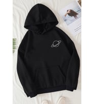 Unisex Saturn Baskılı Sweatshirt (Siyah)