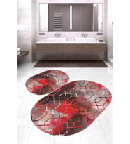 Dijital Baskılı Kaymaz Taban Yıkanabilir Oval 2'li Klozet Takımı Banyo Paspası NOKZ-HT-1394 (Kırmızı)