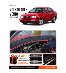 VOLKSWAGEN VENTO (1992-1998) Uyumlu Torpido Örtüsü Torpido Kılıfı - Siyah Kırmızı