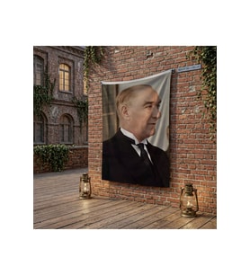 Gazi Mustafa Kemal Atatürk Yan Portre poster Bayrak Raşel Kumaş 100x150 cm ATA58