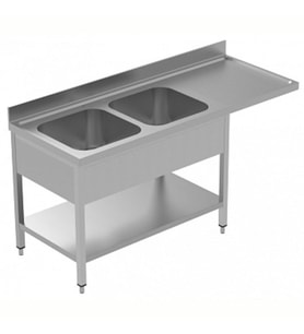 Electrolux Professional Tezgahaltı Bulaşık Makinesi Tezgahı, 2 Evye (500x500 Mm) & Sağ Tarafta Süzdürme, Taban Raflı - 1800 Mm, Plus GLR2DSXPLS