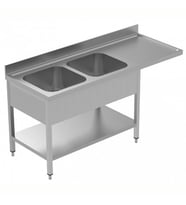 Electrolux Professional Tezgahaltı Bulaşık Makinesi Tezgahı, 2 Evye (500x500 Mm) & Sağ Tarafta Süzdürme, Taban Raflı - 1800 Mm, Plus GLR2DSXPLS