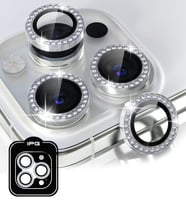 iPhone 14 Pro / Pro Max için IPG ProLENS Kamera Lens Koruyucu Elmas Taşlı Çerçeveli, Kırılmaz Cam (Gümüş)