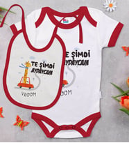 BK Kids Te Şimdi Tasarımlı Kırmızı Bebek Body Zıbın ve Mama Önlüğü Hediye Seti-1