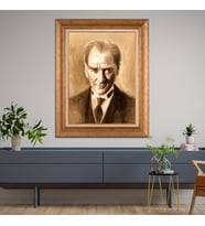Altın Paspartulu Atatürk  Çerçeveli Tablo C914 (Gold)