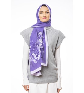 Çiçekli Desen Modal Seri Şal Eşarp Askısı ile Birlikte 75x200 cm Lila-75x200