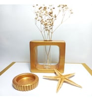 Kuru Çiçeklik Vazo,( Dikdörtgen Model ) Cam Tüplü Dekoratif Vazo (Gold)