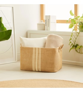 Ocean Home Textile Çizgili Jüt Sepet 42 x 31 x 25 cm (Deve Tüyü)