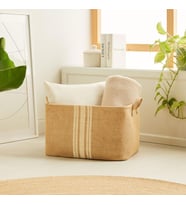 Ocean Home Textile Çizgili Jüt Sepet 42 x 31 x 25 cm (Deve Tüyü)