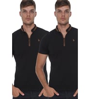 Dewberry Erkek Pamuklu Fermuarlı Tişört 2'li Set Siyah-Siyah T8571 Günlük Giyim, T-Shirt, Hafta Sonu Kombini