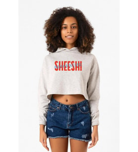 Babymonster Sheesh Beyaz Kırçıllı Kadın Crop Kapşonlu
