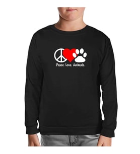 Peace Love Animals Siyah Çocuk Sweatshirt