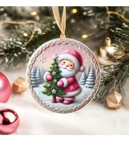Yılbaşı Çam Ağacı Süsü - 3D Tasarımlı UV Baskılı - Noel Baba ve Çam Ağacı