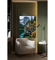 NEHİR DİBİNDEKİ ESKİ EV KANVAS TABLO EV DUVAR SALON OFİS DÜKKAN HEDİYELİK DEKARASYON SÜSÜ (Çok Renkli)