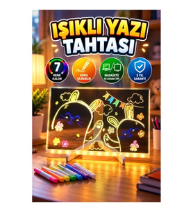 LED Işıklı Yazı Panosu 7 Renk Kalemli Kuru Silinebilir Masaüstü ve Duvar Tipi