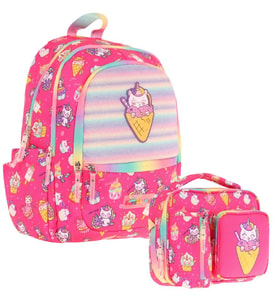 Kaukko Kids Kız Çocuk Okul Çantası ve Isı Yalıtımlı Beslenme Çantası Seti (L5227+L7227) Kauçuk Dondurma - Pembe