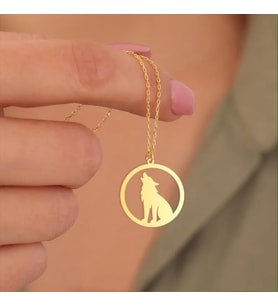 Kişiye Özel 925 Ayar Gümüş Kurt Figürlü Kolye (Gold)