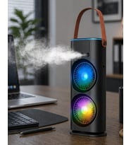 Çift Başlıklı Taşınabilir Fan RGB Işıklı Sprey Nemlendiricili Masaüstü Serinletici Fan