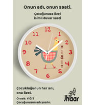 İsme Özel Şaşkın Tavuk Çocuk Odası Duvar Saati Orta Boy 30 cm Beyaz Camlı Sessiz