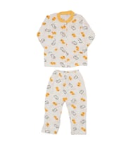 Unisex Ekru Sarı Ördekli Çıtçıtlı Pijama Takımı
