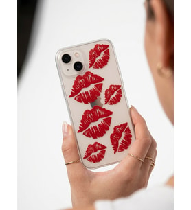 İphone 13 Kırmızı Dudak / Öpücük Desenli Şeffaf Telefon Kılıfı - SSSSSS7883-3204
