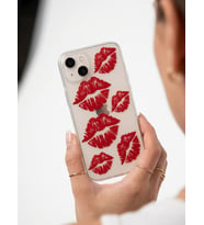 İphone 13 Kırmızı Dudak / Öpücük Desenli Şeffaf Telefon Kılıfı - SSSSSS7883-3204
