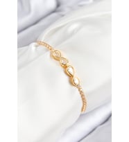 Pirinç Zirkon Taşlı Sonsuzluk Model Gold Renk Asansörlü Kadın Bileklik TJ-BB7721
