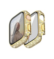 Apple Watch 7 41mm Uyumlu Zore Watch Gard 24 Kenarları Taşlı Sert PC Kasa Ve Ekran Koruyucu (Gold)