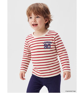 LCW baby Kırmızı Çizgili London Baskılı Erkek Bebek Tişört