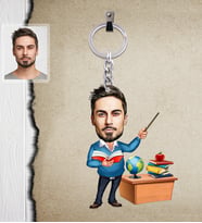 Kişiye Özel Öğretmen Karikatürlü  Ahşap Anahtarlık Bay-1-Eco