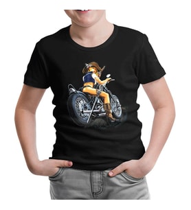 Motosiklet - Biker Girl Siyah Çocuk Tshirt