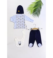 Erkek Bebek Mavi 4 lü Hastane Çıkışı Zıbın Takım STL6806